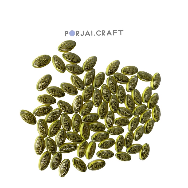 ลูกปัดวงรีลายทอง Oval beads 15mm