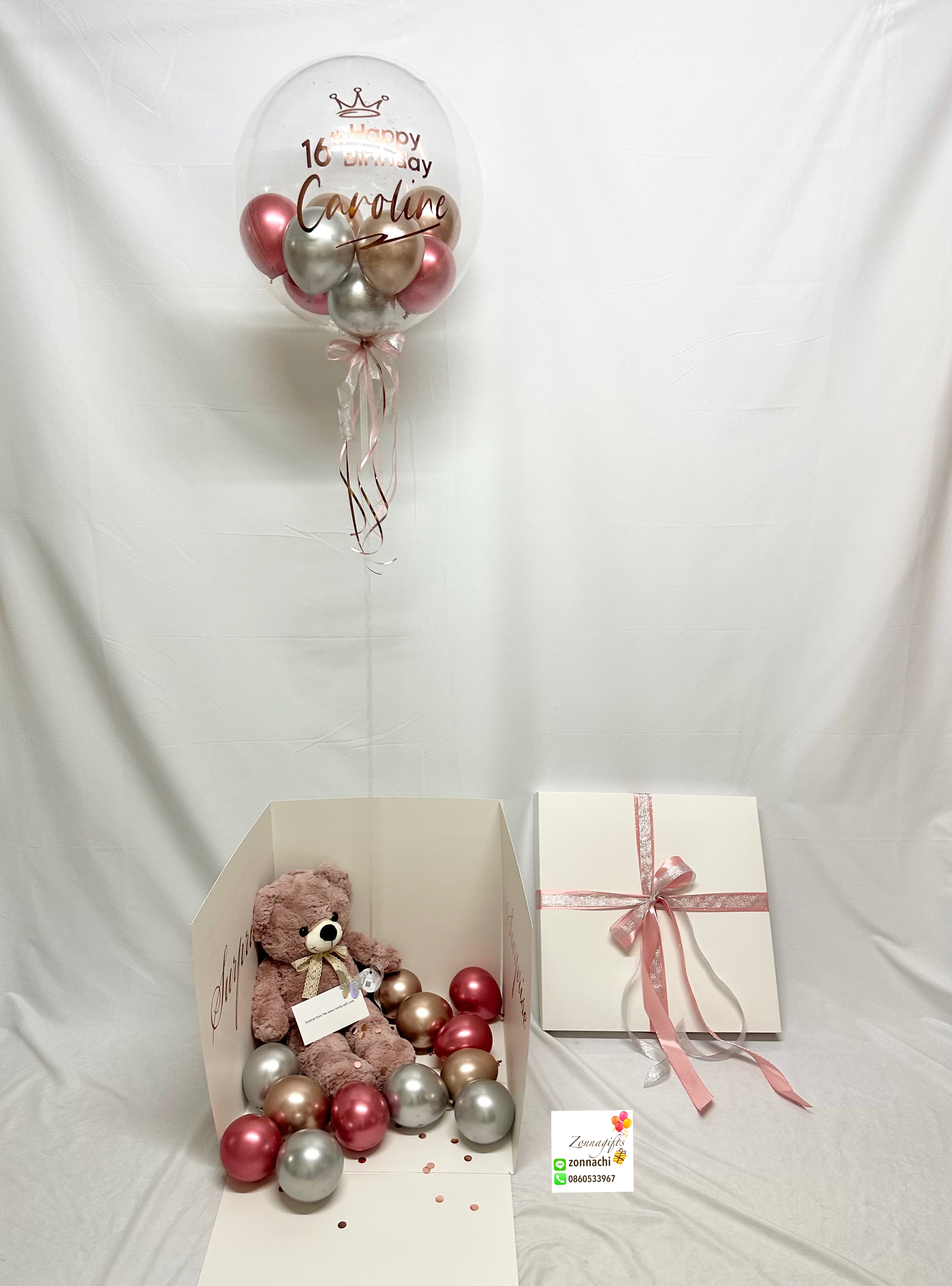 ลูกโป่งบับเบิ้ล + กล่องเซอร์ไพรส์วันเกิด+ ตุ๊กตาหมี