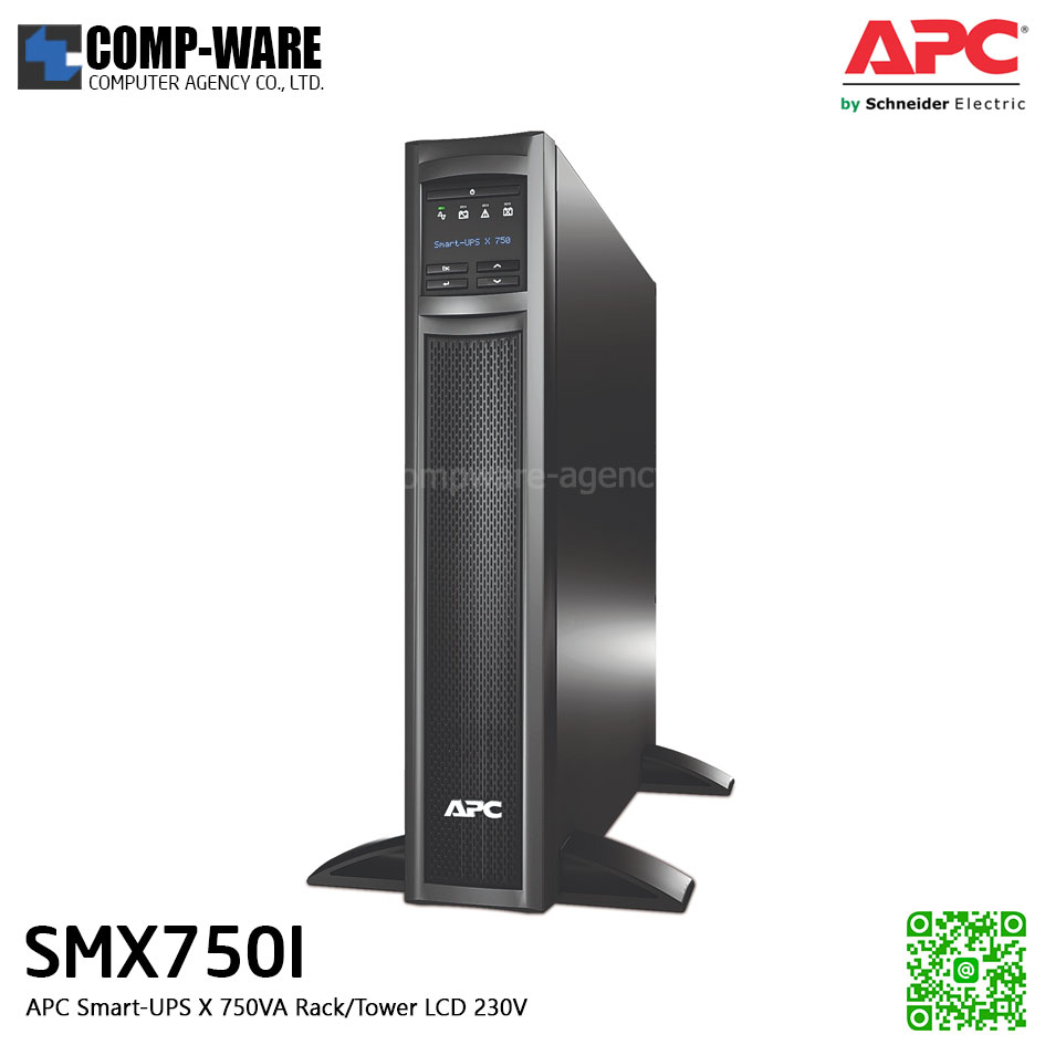 APC SMX Series Smart-UPS X 750VA Rack/Tower convertible,LCD ,230V , SmartSlot สำหรับใส่ network card (Option) รองรับbattery pack สูงสุด 10 pack APC-SMX750I