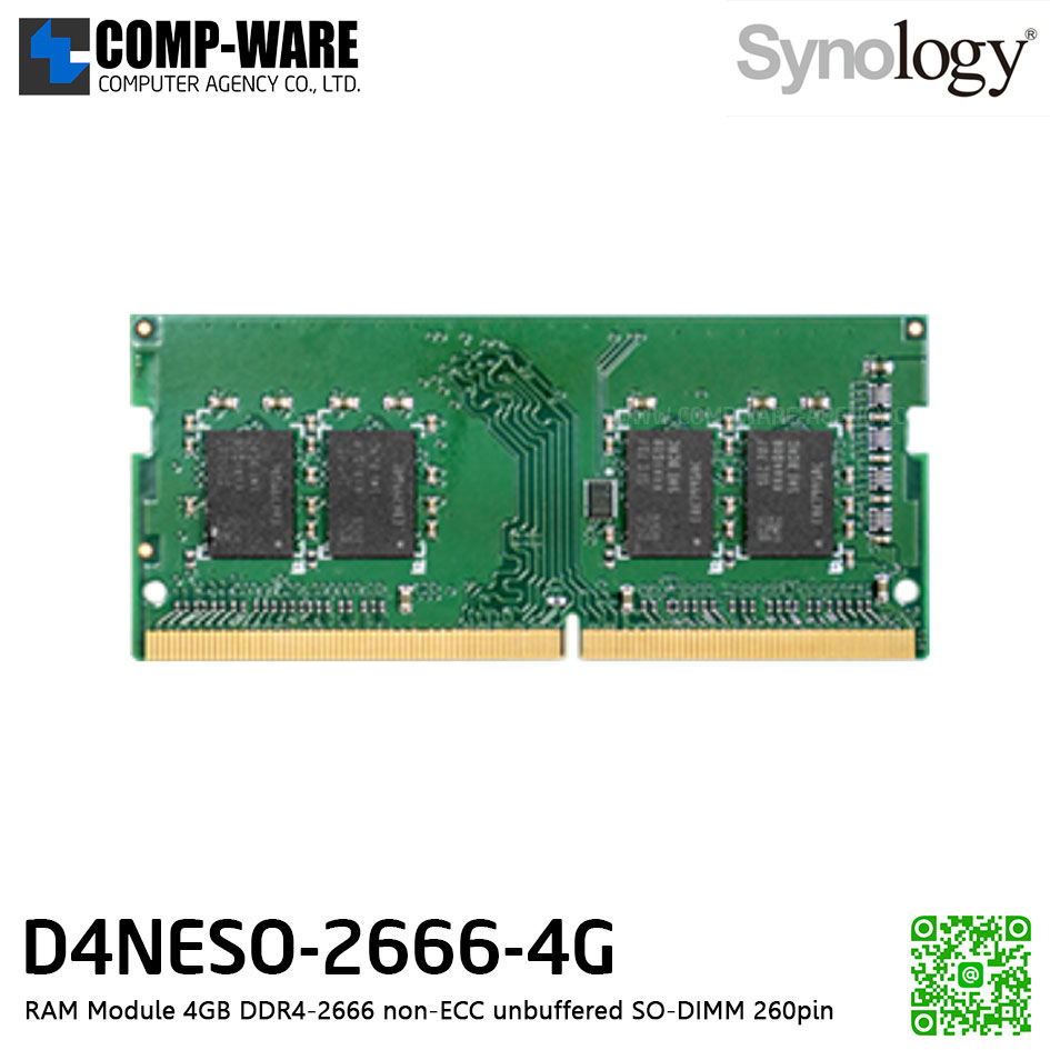 Synology RAM Module 4GB DDR4-2666 non-ECC unbuffered SO-DIMM 260pin 1.2V D4NESO-2666-4G / 5Y Warranty