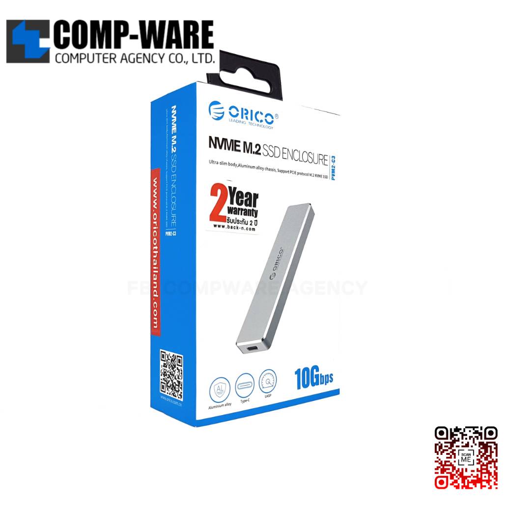ตัวแปลง Orico PVM2-C3 Mini Clip-open M.2 SSD PCIe NVMe to USB3.1 Gen2 10Gbps Aluminum Enclosure สีเงิน