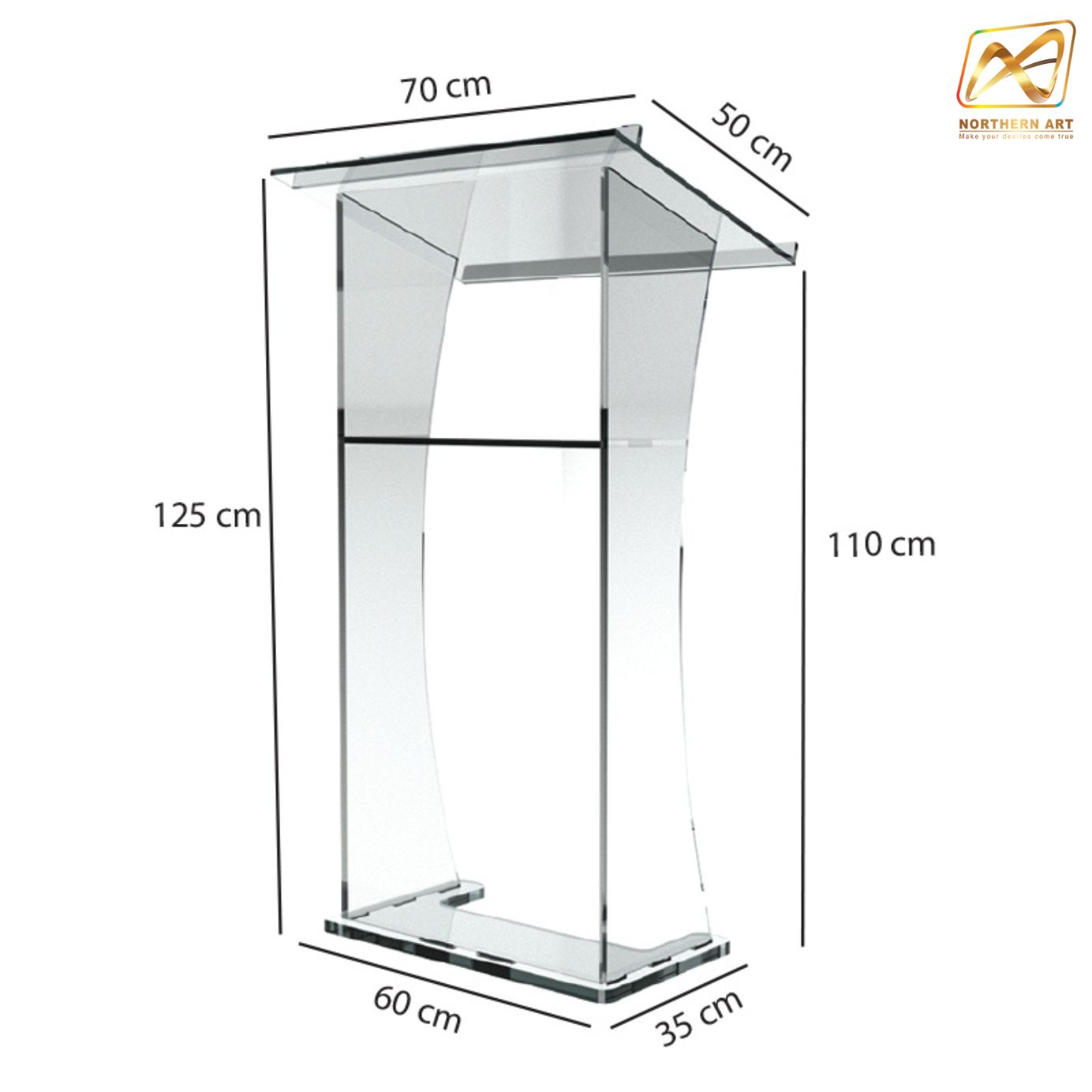 โพเดียม อะคริลิคใส AC-06 ขนาด(W)70 x (L)50 x (H)120 cm. TOP เอียงพร้อมกันตก วัสดุอะคริลิคใส หนา 10-20 มม.