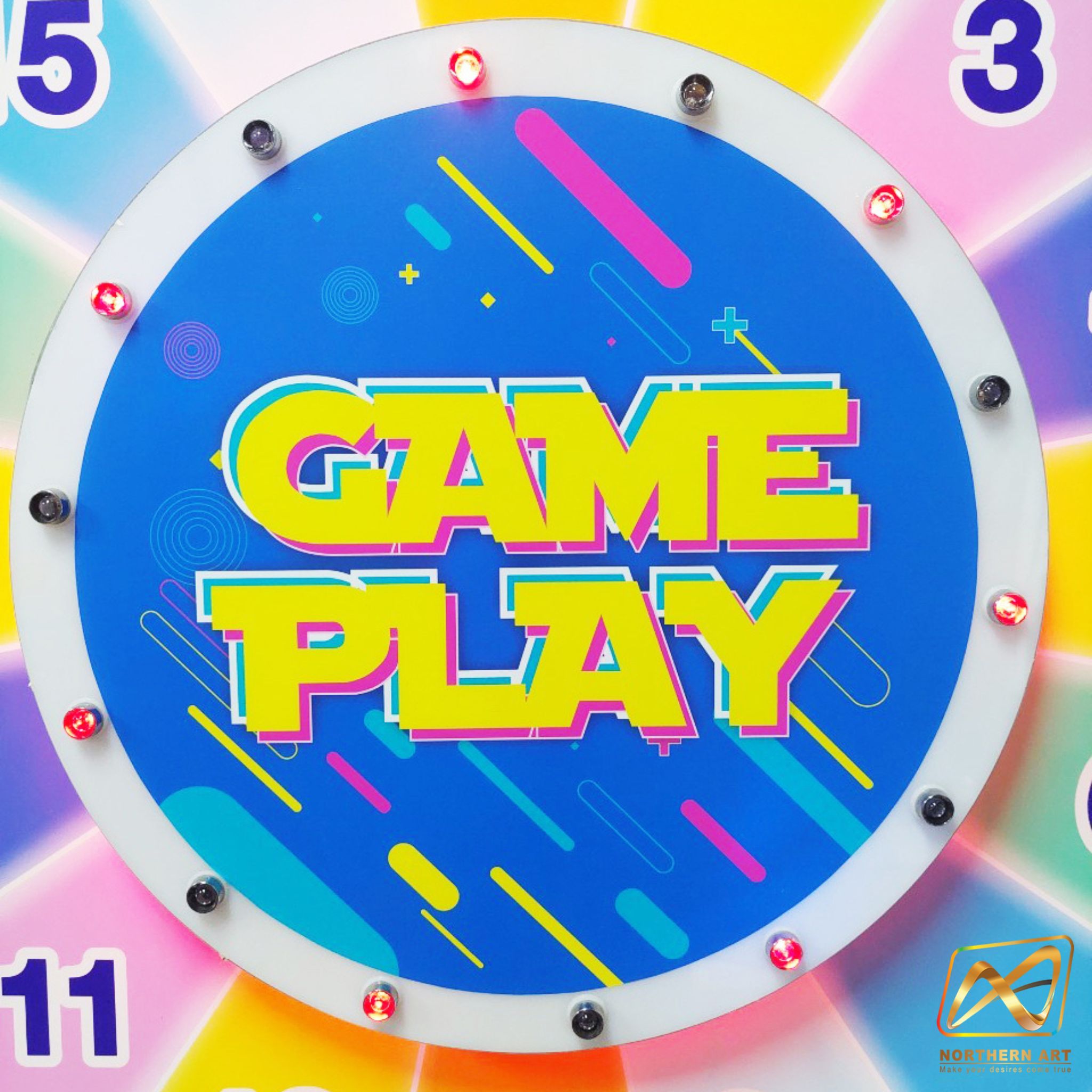 เช่าเกมส์วงล้อ LED ตั้งพื้น รุ่นไฟวิ่ง ระบบสัมผัส พร้อมไฟกระพริบเปลี่ยนสีได้ ขนาดวงล้อ 80 ซม.สูง 170 ซม. สามารถเปิดสปอร์ตโฆษณาได้ มีลำโพงในตัว