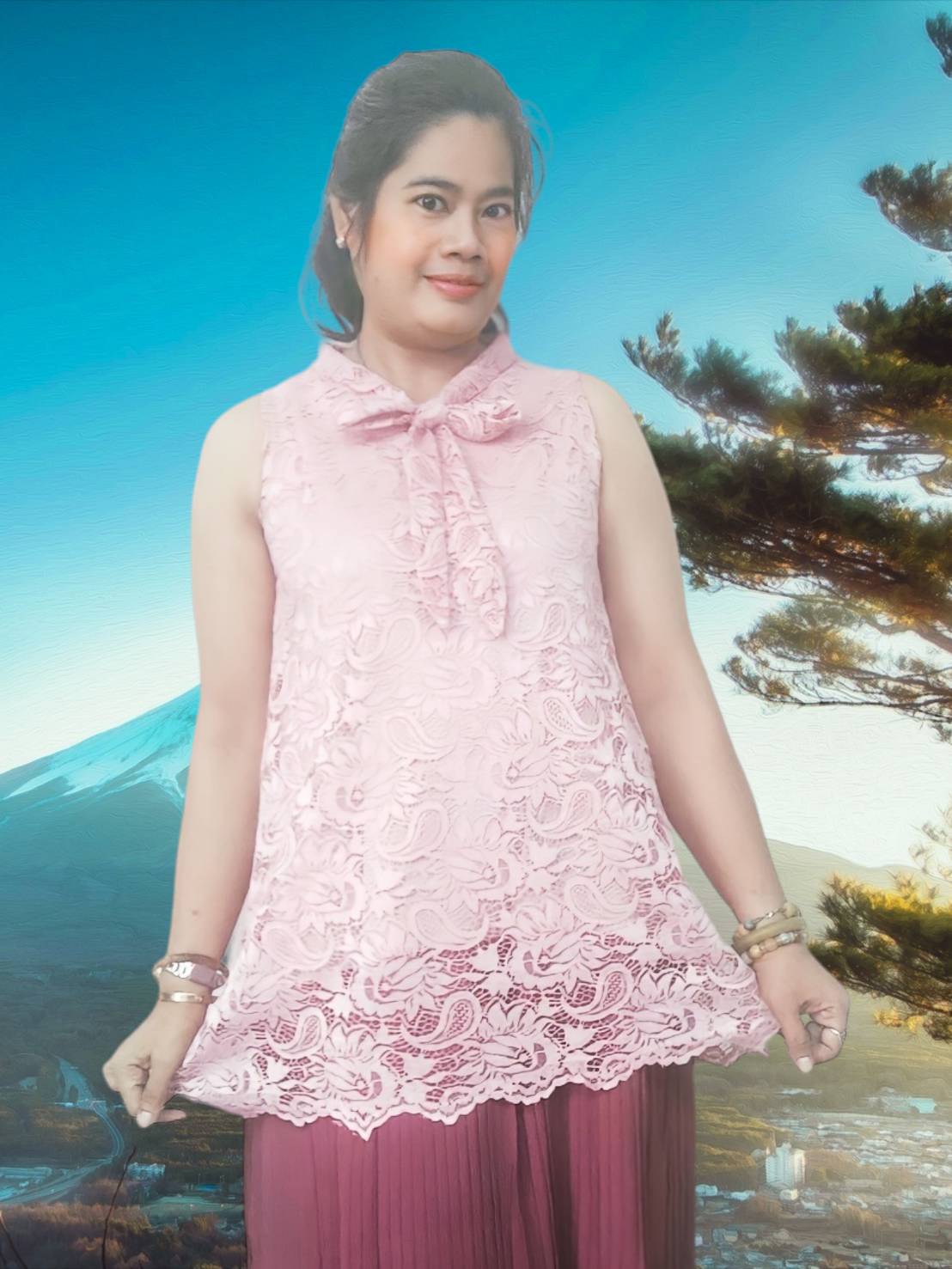 NNandNN Shop 3 0026 เสื้อลูกไม้คอผูกโบว์ แขนกุด หลายสี XL