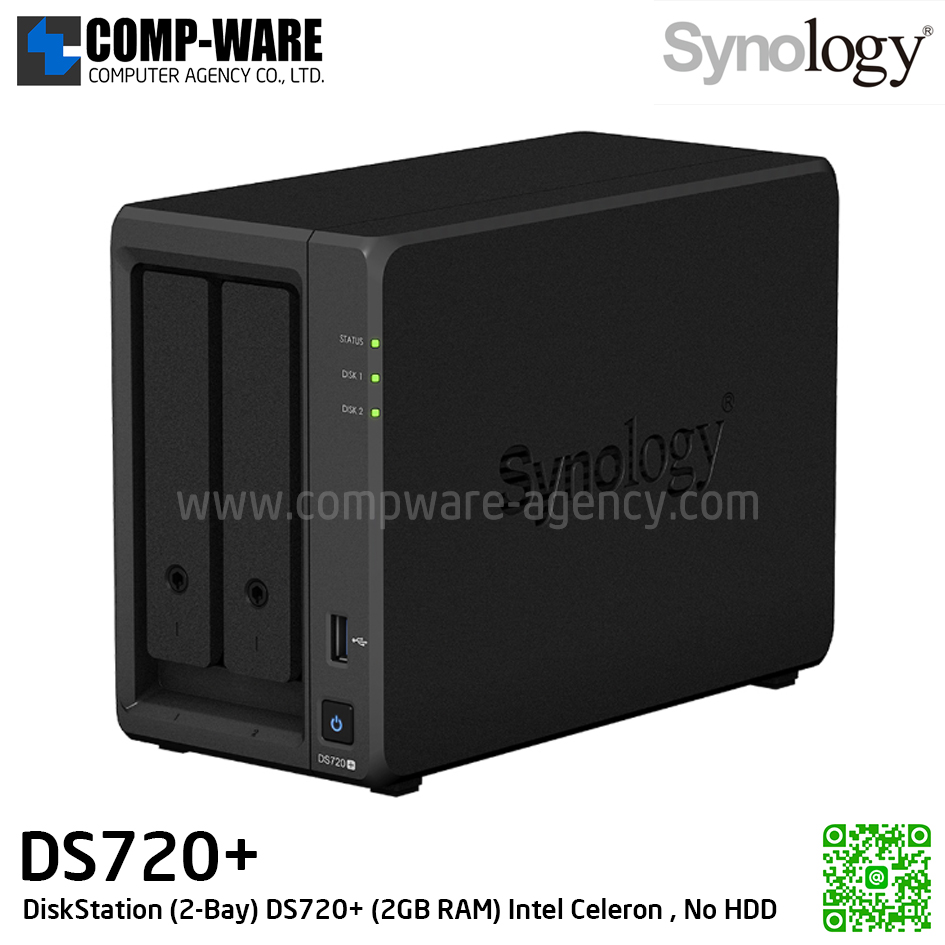 Synology DiskStation (2-Bay) DS720+ (2GB RAM up to 6GB) Intel Celeron Quad-Core, No HDD