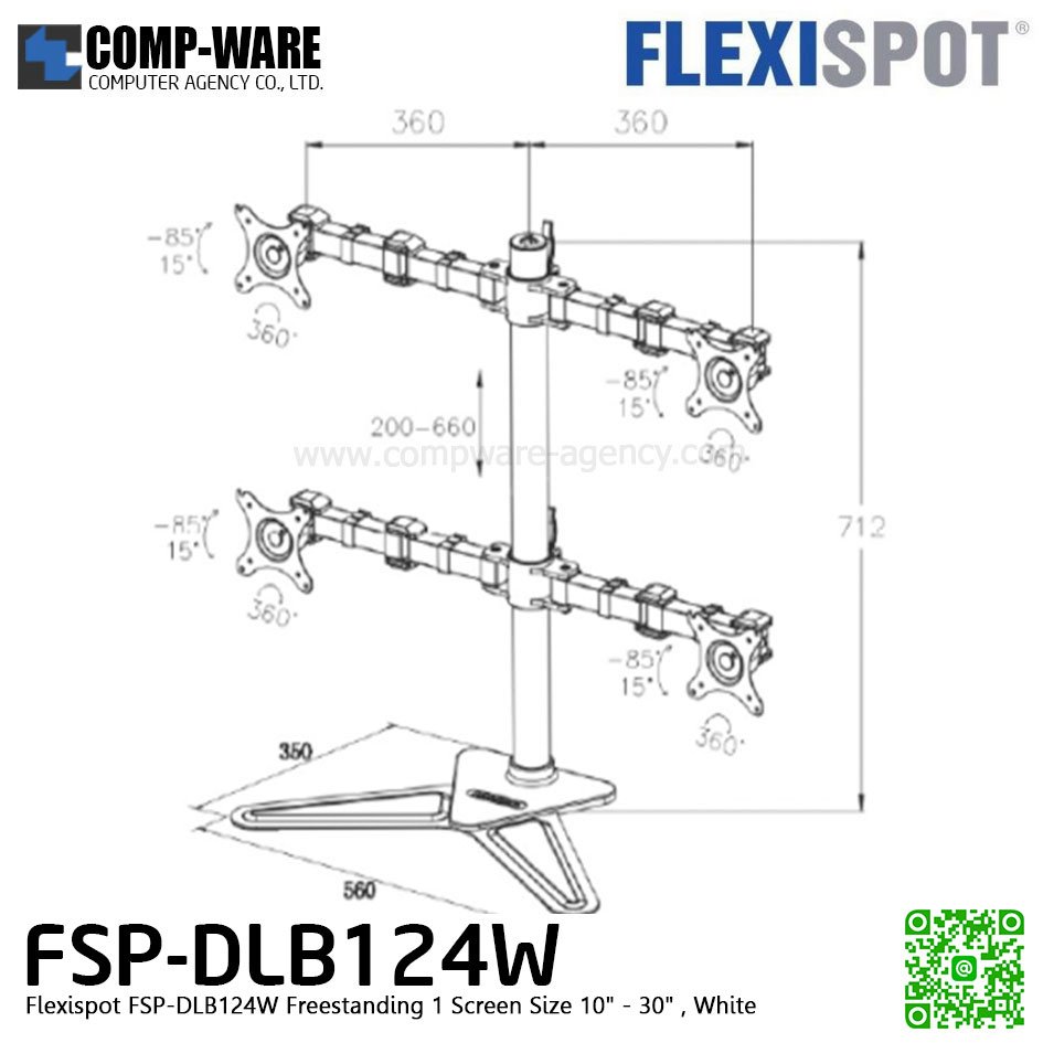 Flexispot FSP-DLB124W Freestanding 1 Screen Size 10" - 30" , White