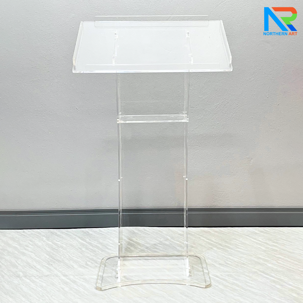 โพเดียม อะคริลิคใส ขนาด(W)60 x (L)45 x (H)108 cm. TOP เอียงพร้อมกันตก 4 ด้าน วัสดุอะคริลิคใส หนา 10 มม.