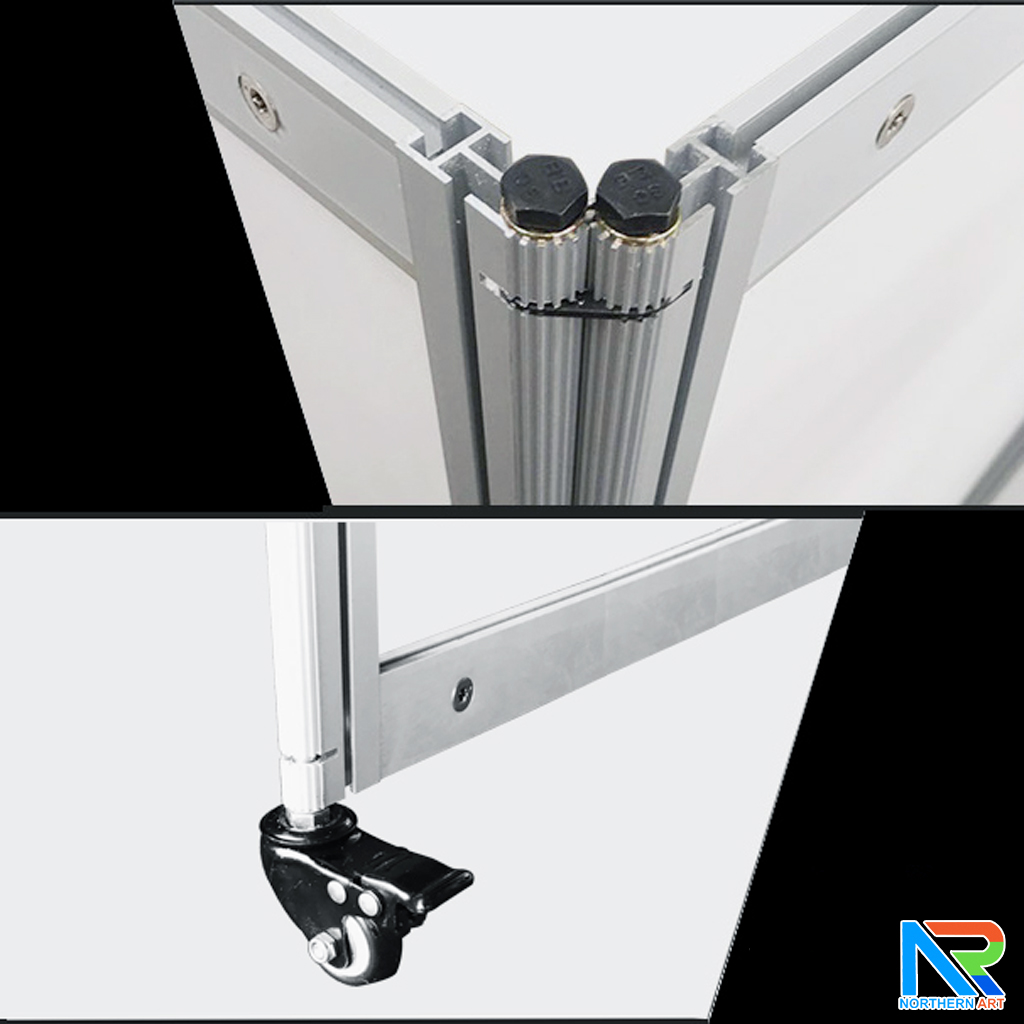 บอร์ดจัดนิทรรศการ บอร์ดอะลูมิเนียม รุ่น360องศา แบบ 3 บาน พร้อมล้อเลื่อน ถอดประกอบได้ พับเก็บสะดวก