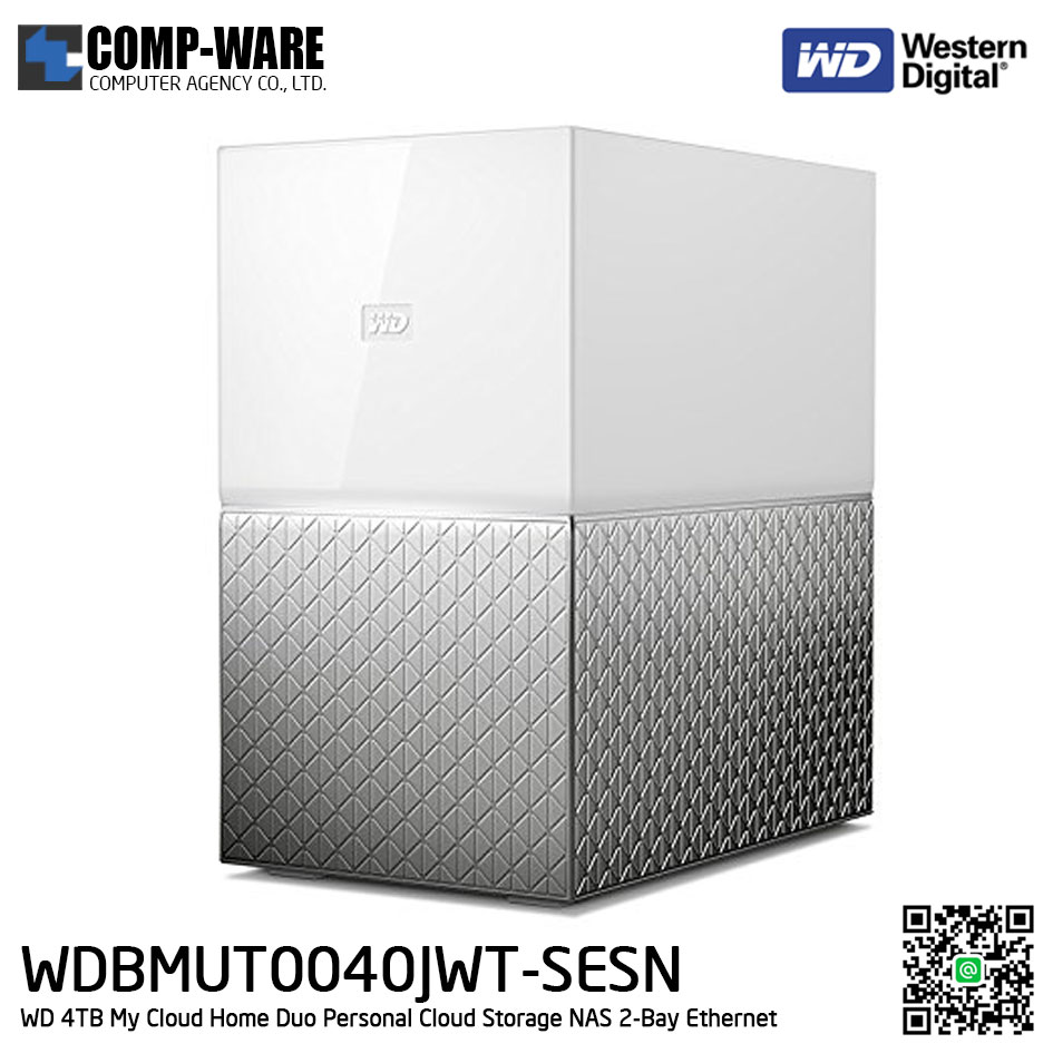 WD 4TB My Cloud Home Duo USB3.0 Personal Cloud Storage NAS 2-Bay Ethernet (White) WDBMUT0040JWT-SESN รับประกัน 3 ปี อุปกรณ์จัดเก็บข้อมูลบนเครือข่ายแบบคู่ 3.5" Cloud ส่วนตัว โอนถ่ายข้อมูลได้ทุกที่ทั่วโลก Support Raid 1