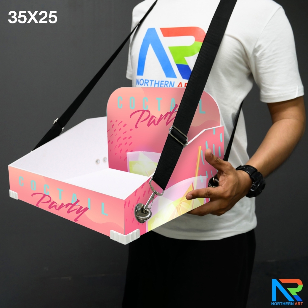 SAMPLING MOBILE TRAY ถาดแจกเคลื่อนที่ ขนาด (W)35 x (D)25 x (H)20 cm. พร้อมสายคล้องคอ