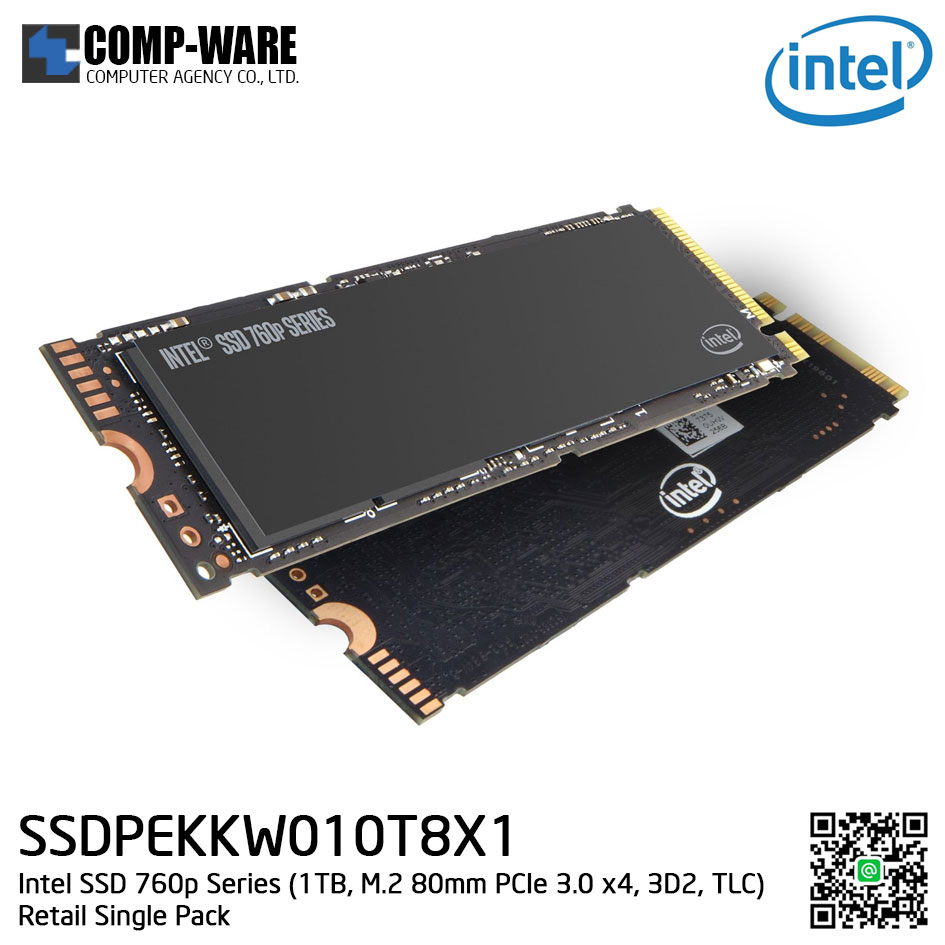 Intel SSD 760p Series (1TB, M.2 80mm PCIe 3.0 x4, 3D2, TLC) Retail Single Pack - SSDPEKKW010T8X1