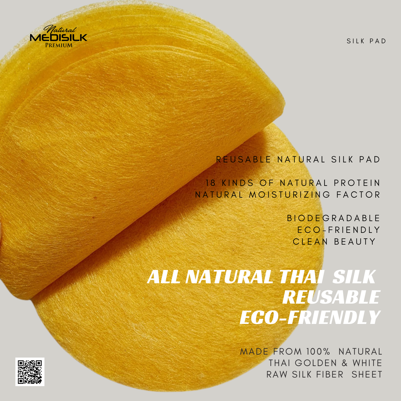 500 pcs.- 100% Biodegradable Natural Golden Raw Silk Pad 6 cm - .แผ่นเช็ดใยไหมธรรมชาติ ขนาด 6 ซม. ( 500 ชิ้น)