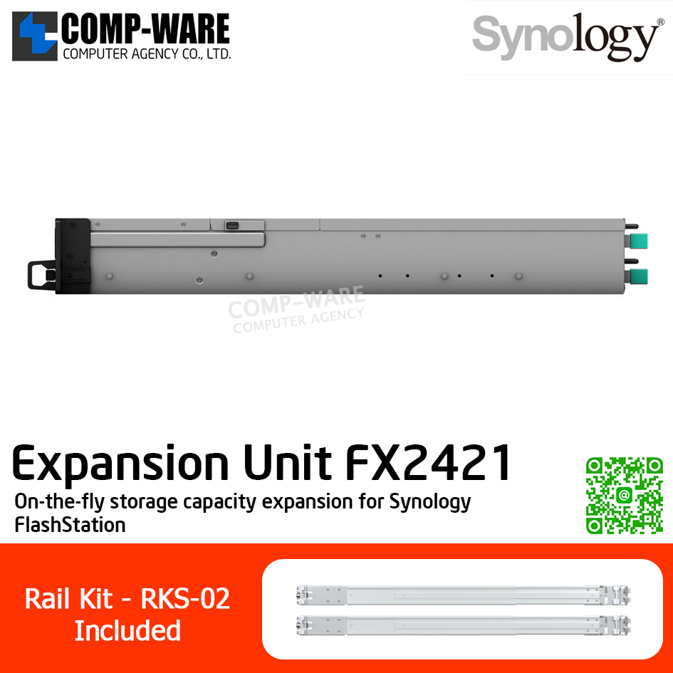 Synology Expansion Unit (2U 24-Bay 2.5in only) FX2421 Redundant Power Supply / Rail Kit RKS-02 / No HDD (For Synology FlashStation)