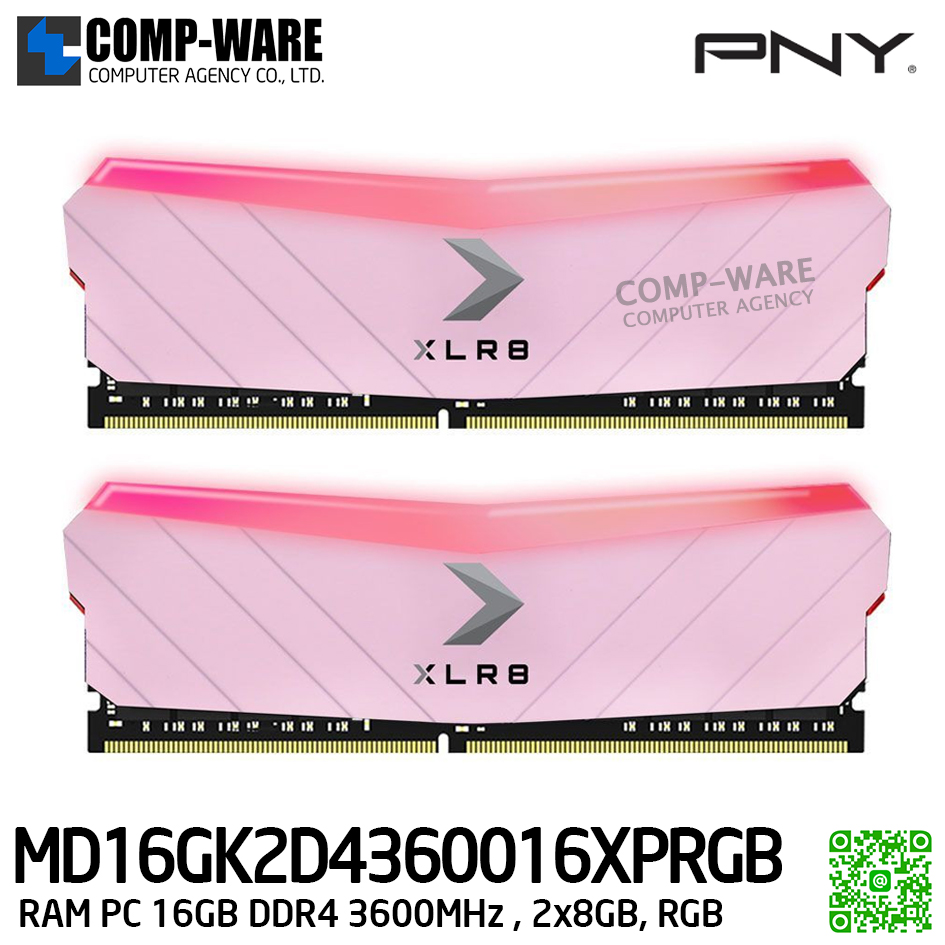 PNY 16GB Kit (2x8GB) XLR8 Gaming EPIC-X RGB DDR4 3600MHz Pink Limited Edition / RAM PC / Life Time Warranty - MD16GK2D4360016XPRGB