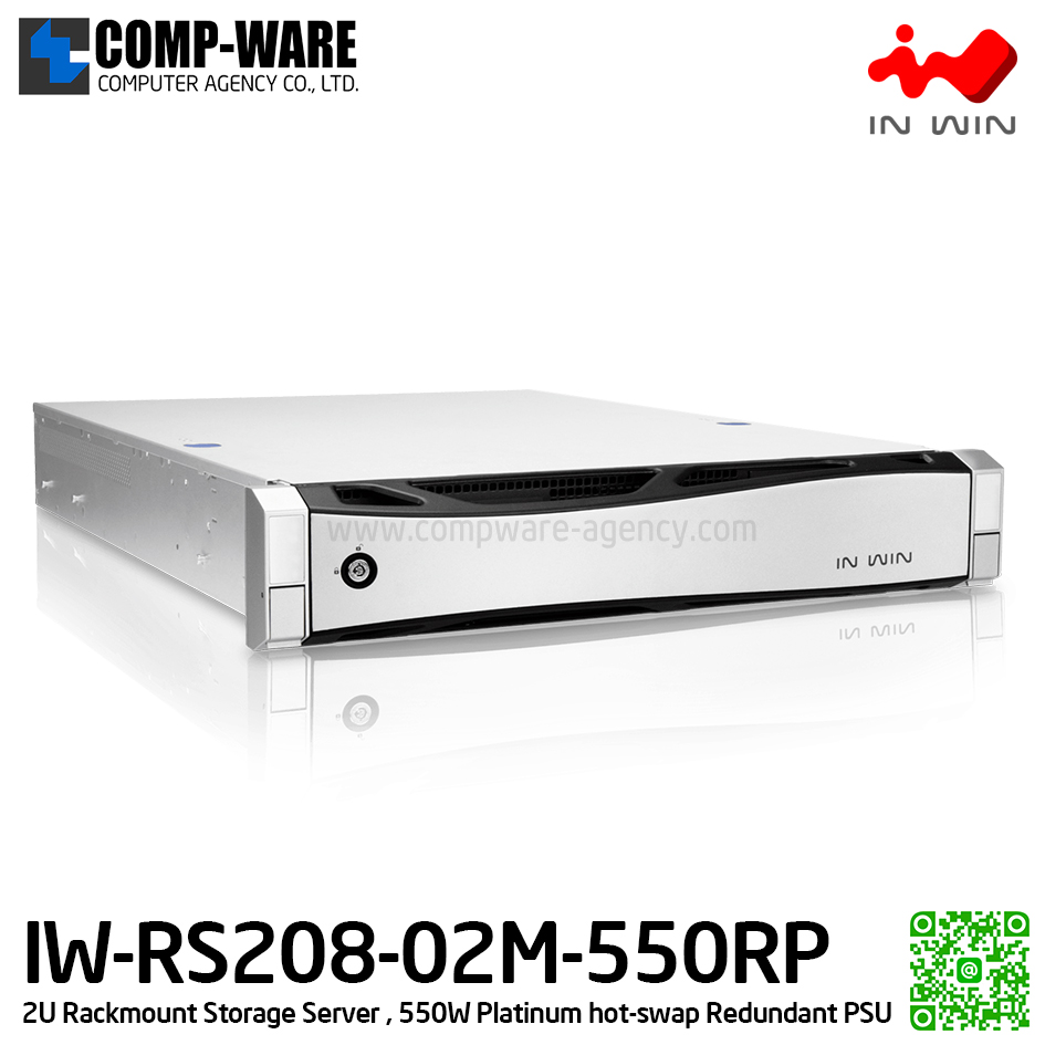 IN-WIN IW-RS208-02M-550RP 2U Rackmount Middle Depth Storage Server, 550W Platinum hot-swap Redundant Power Supply (เคสเปล่า+พาวเวอร์ซัพพลาย) รับประกัน 3ปี