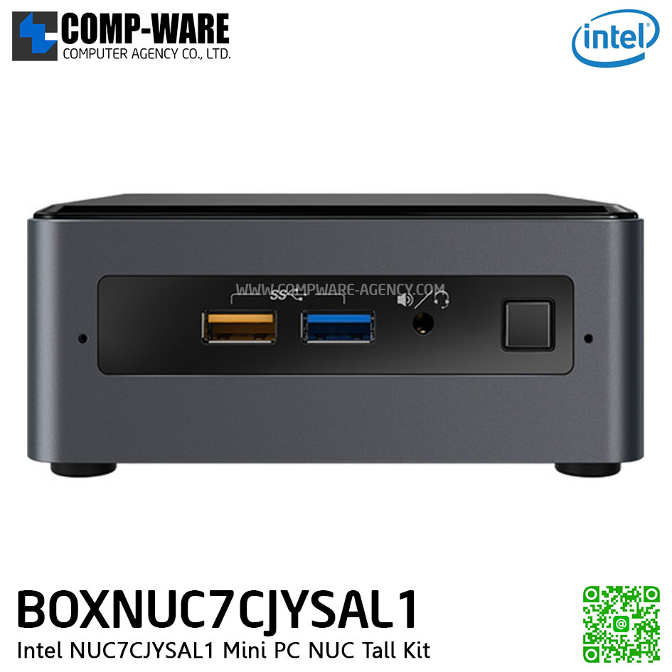 Intel NUC7CJYSAL1 Mini PC NUC Tall Kit - Intel Celeron J4005 (4M Cache, up to 2.70 GHz), 4GB DDR4 SO-DIMM; 32GB eMMC on-board; Windows® 10, 64-bit Home Support 2.5" Drive, DDR4-2400 1.2V SO-DIMM, 2 x HDMI, Wireless-AC 9462 + Bluetooth 5.0 BOXNUC7CJYS