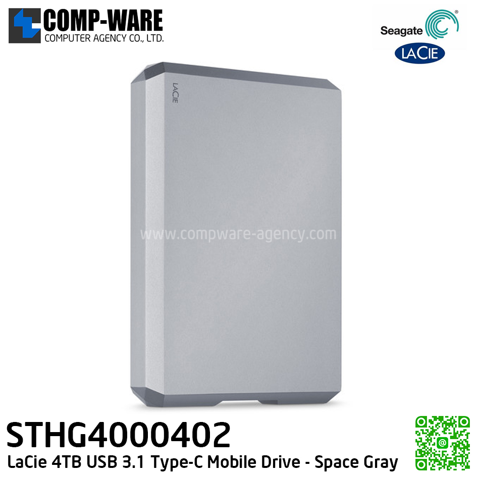 Seagate LaCie 4TB USB 3.1 Type-C Mobile Drive External HDD (Space Gray) - STHG4000402