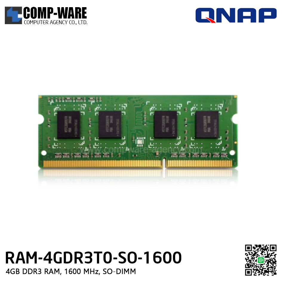QNAP RAM Module 4GB DDR3 RAM, 1600 MHz, SO-DIMM RAM-4GDR3T0-SO-1600