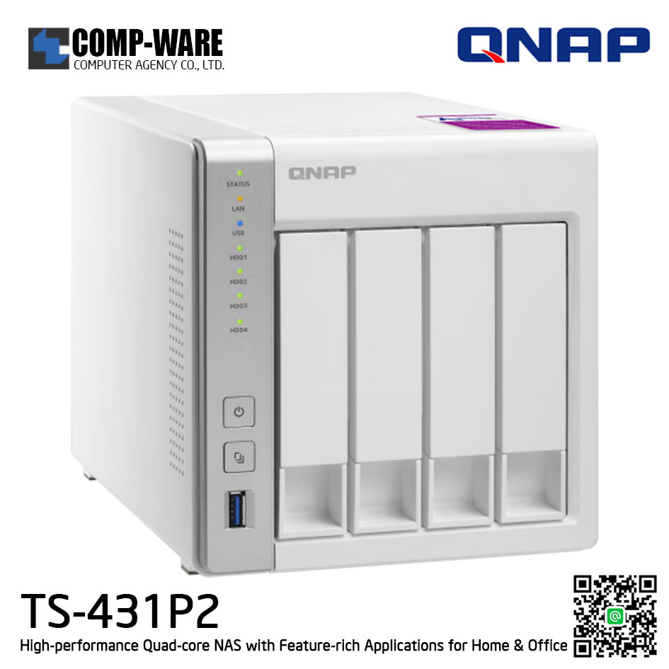 QNAP NAS (4-Bay) TS-431P2 (4GB RAM up to 8GB) High-performance Quad-core NAS with Feature-rich Applications for Home & Office, no HDD