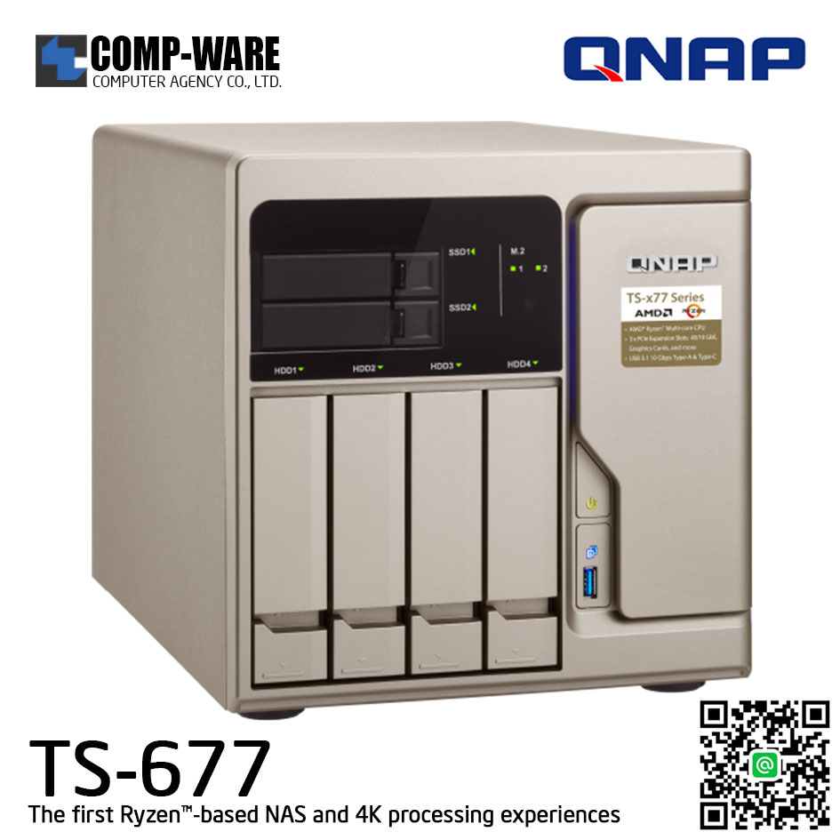 QNAP NAS 6-Bay (4+2) TS-677 (8GB DDR4 RAM) AMD Ryzen5 1600 6C/12T