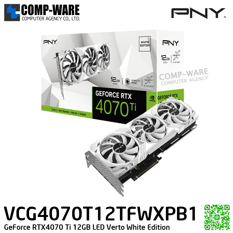 PNY GeForce RTX4070 Ti 12GB LED Verto White Edition - VCG4070T12TFWXPB1 - 3Y Warranty