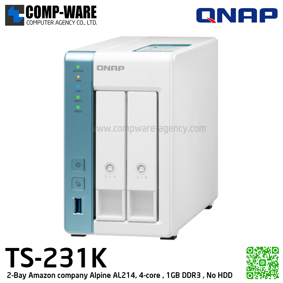 QNAP NAS (2-Bay) TS-231K (1GB DDR3 RAM) Annapurna Labs Quad-Core , No HDD // 2Y Warranty