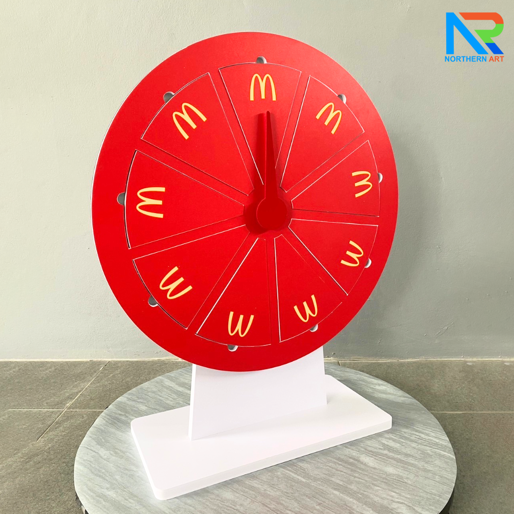 เกมส์วงล้อแม่เหล็กตั้งโต๊ะ ขนาดวงล้อ 50 ซม. สูง 61 ซม. วัสดุพลาสวูดสีขาว หนา 8-15 มม. ถอดประกอบได้