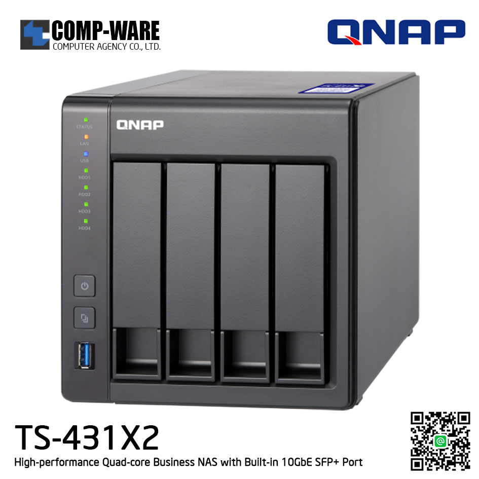 QNAP NAS (4-Bay) TS-431X2 (2GB RAM up to 8GB) High-performance Quad-core Business NAS with Built-in 10GbE SFP+ Port, no HDD // ** สินค้า EOL หมดแล้วหมดเลย กรุณาสอบถามสถานะสินค้าล่าสุดก่อนสั่งซื้อค่ะ **