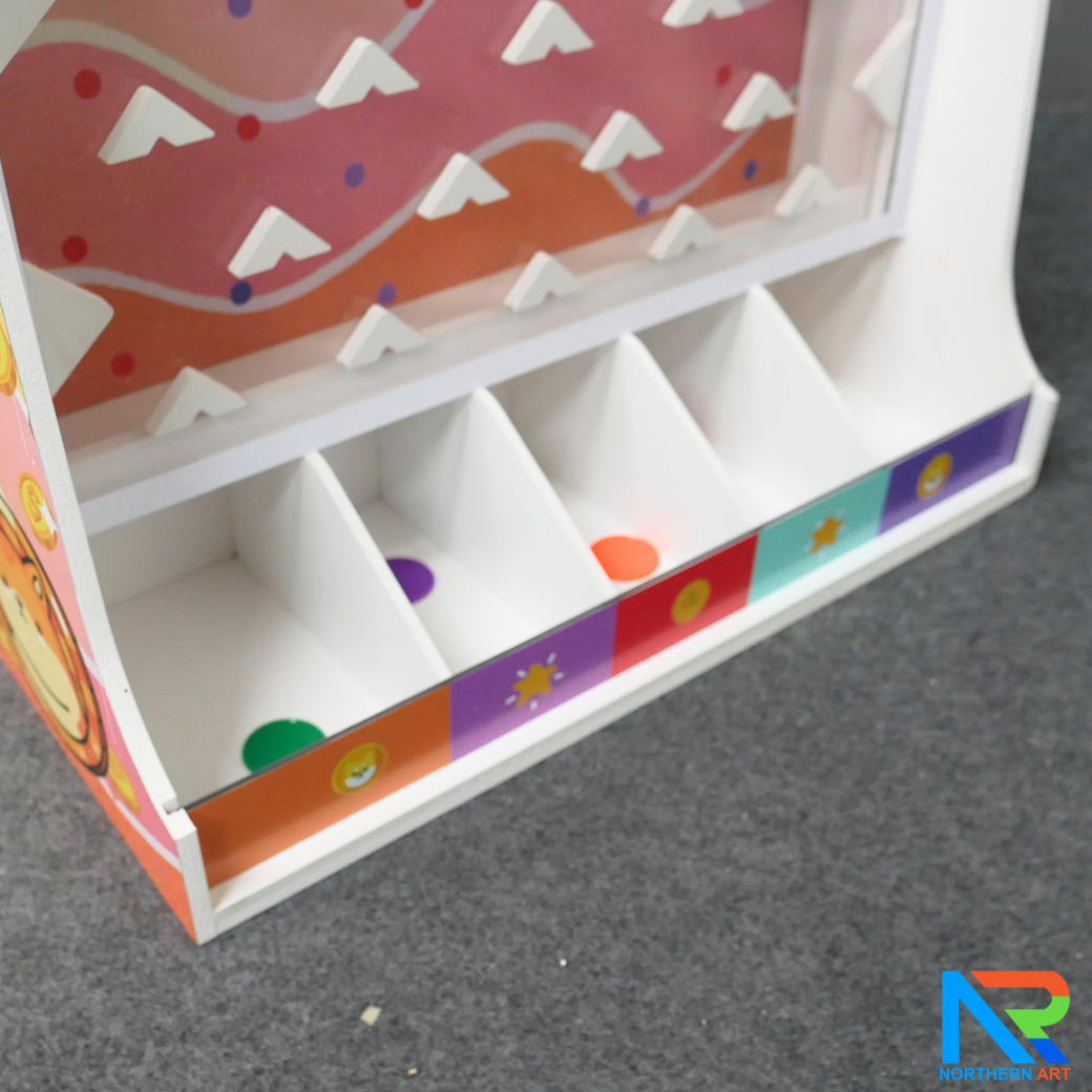 เช่าเกมส์หย่อนเหรียญตั้งโต๊ะ ขนาด (W)50 X (D)20 X (80) cm. วัสดุพลาสวูดหนา 8 มม. พร้อมเหรียญพลาสติกคละสี 10 เหรียญ