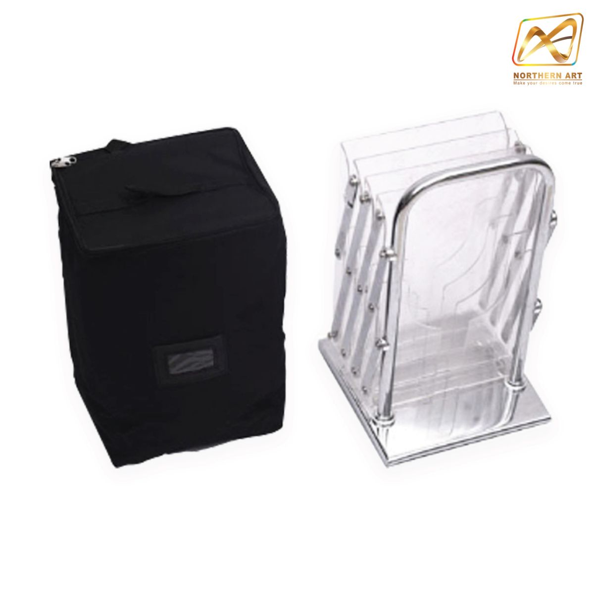 ชั้นวางโบรชัวร์อะคริลิค พับได้ ขนาดA4 เคลื่อนย้ายสะดวก แถมกระเป๋าสีดำ 1 ใบ