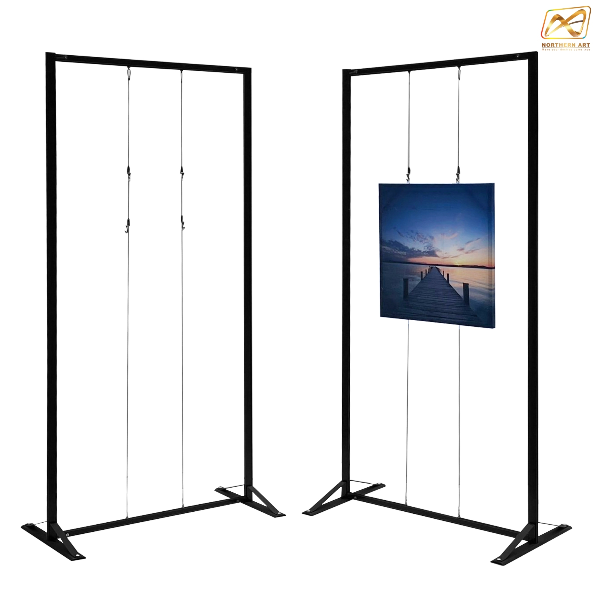 บอร์ดนิทรรศการ พร้อมชุดสลิง 2 ขอ รุ่น SINGLE SIDED ขนาด(W)100 x (W)200 cm. สามารถแขวนภาพได้ 1 ด้าน 2 ภาพ บน-ล่าง ถอดประกอบได้