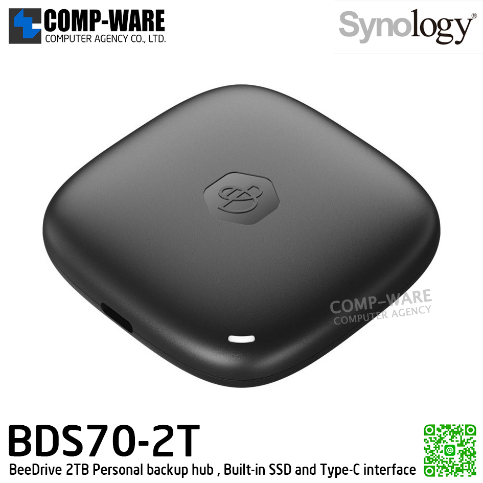 Synology BeeDrive 2TB Personal backup hub , Built-in SSD and USB 3.2 Gen 2 (10Gbps) Type-C interface - 3Y Warranty - BDS70-2T