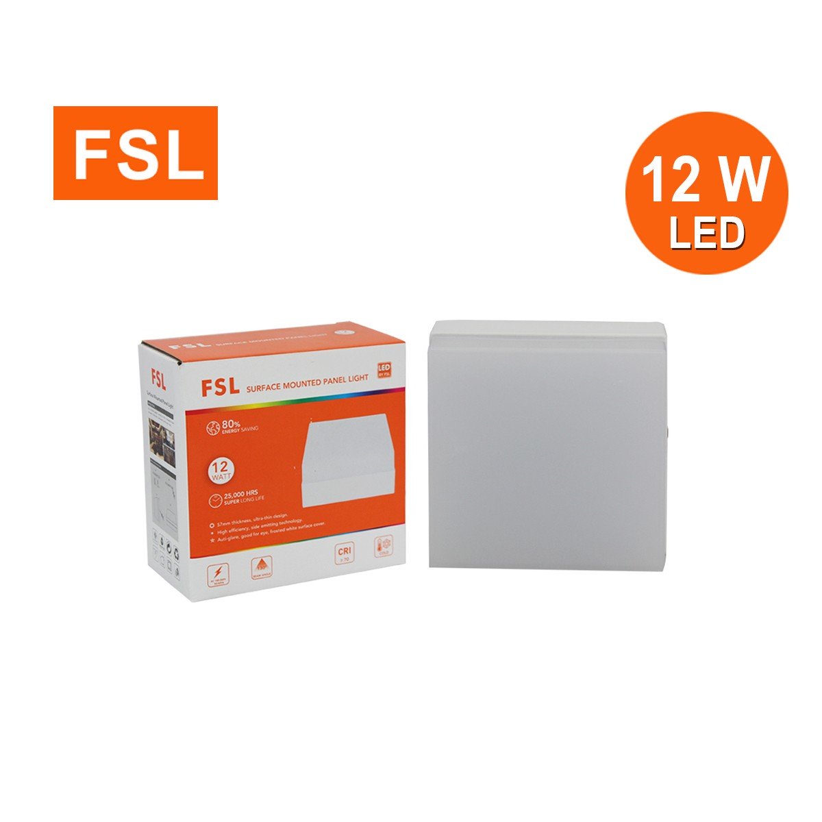 โคมติดลอย ทรงเหลี่ยม FSL-KC-PN-S-12W แสงขาวและแสงวอร์มไวท์