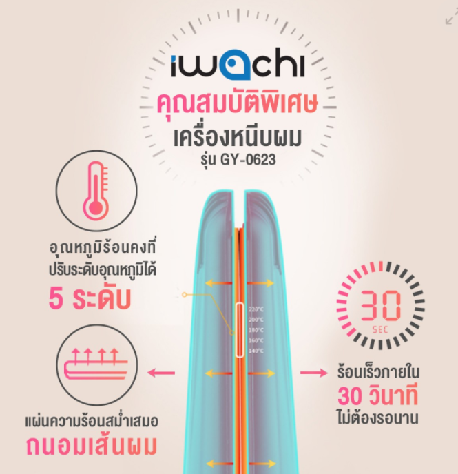 เครื่องหนีบผม (รุ่น GY-0623) IWC-HAIR-STRAIGHTENER-GY-0623-220V-40W