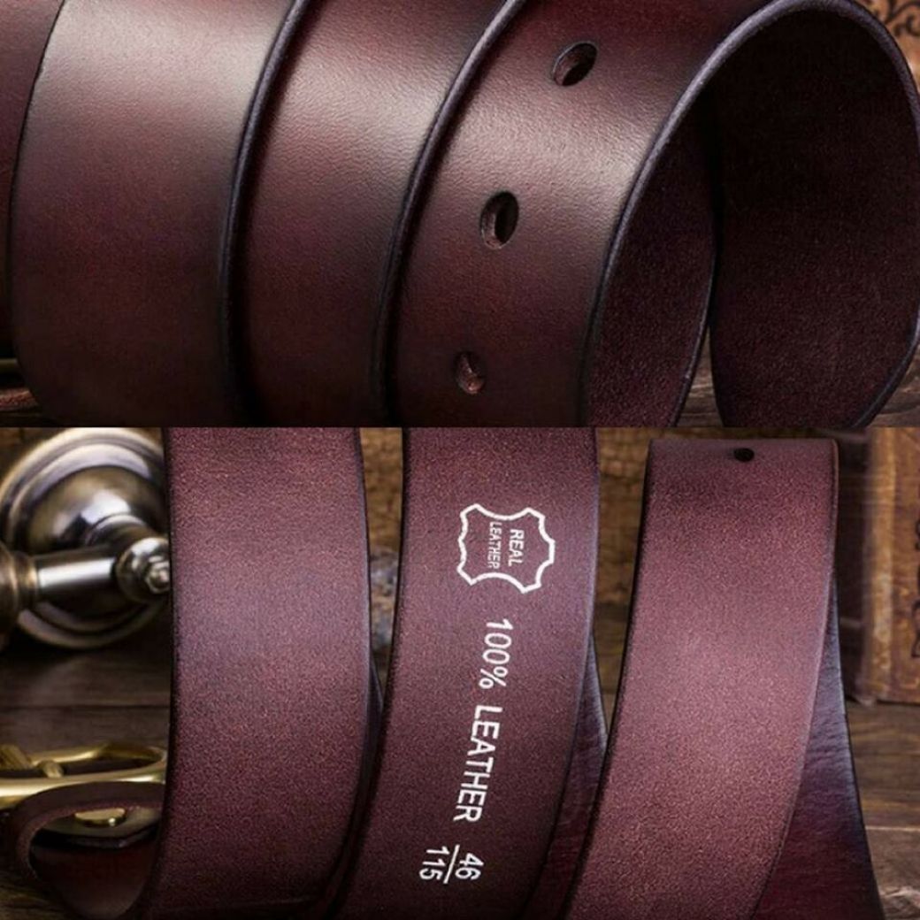 เข็มขัดผู้ชาย เข็มขัดหนังแท้ (หัวทองเหลืองแท้ 100 %) พร้อมเจาะรูเข็มขัดให้ฟรี