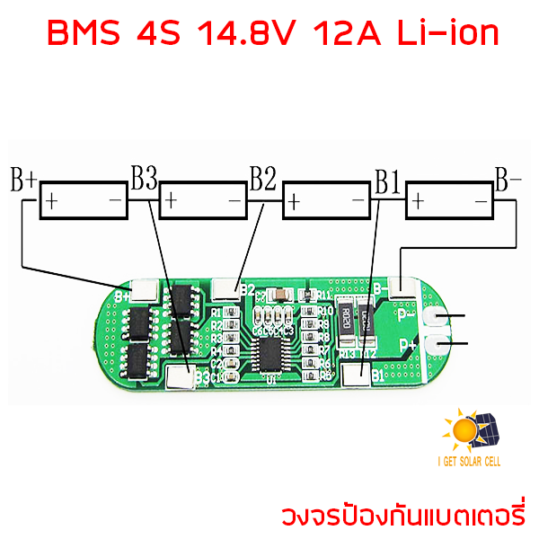 BMS 4S 14.8V 12A Li-ion วงจรป้องแบตเตอรี่ อนุกรม 4 ก้อน สำหรับแบตเตอรี่ ลิเธียมไอออน