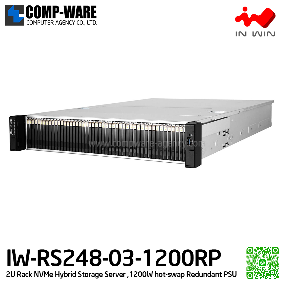 IN-WIN IW-RS248-03-1200RP 2U NVMe Hybrid Storage Server (supported 2.5 inch 7mm only), 1200W hot-swap Redundant Power Supply (เคสเปล่า+พาวเวอร์ซัพพลาย) รับประกัน 3ปี