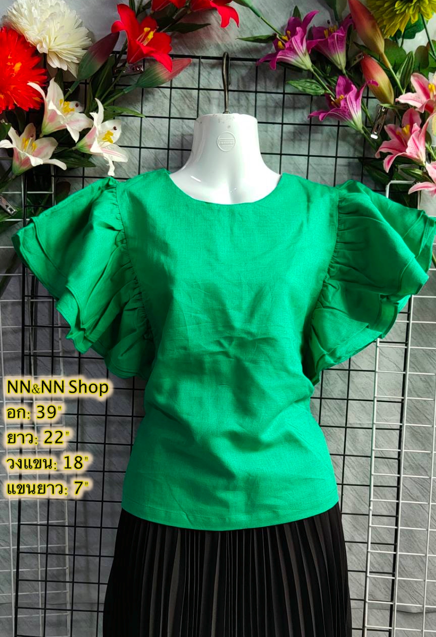NNandNN Shop 4 0003 เสื้อผ้าลินินคอกลม ติดกระดุมหลัง สีพื้น 39"