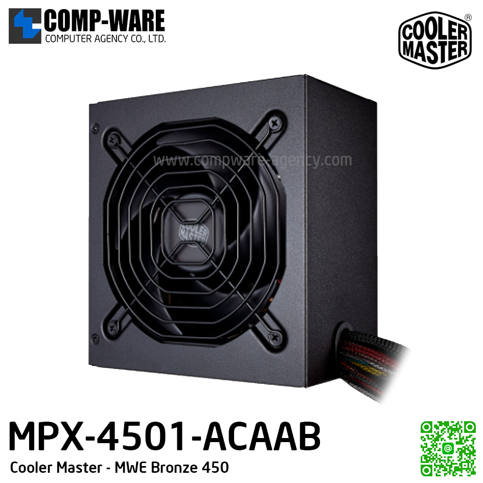 Cooler Master PSU MWE Bronze 450W, Fix Cable, 80 Plus Bronze, รับประกัน 3ปี MPX-4501-ACAAB