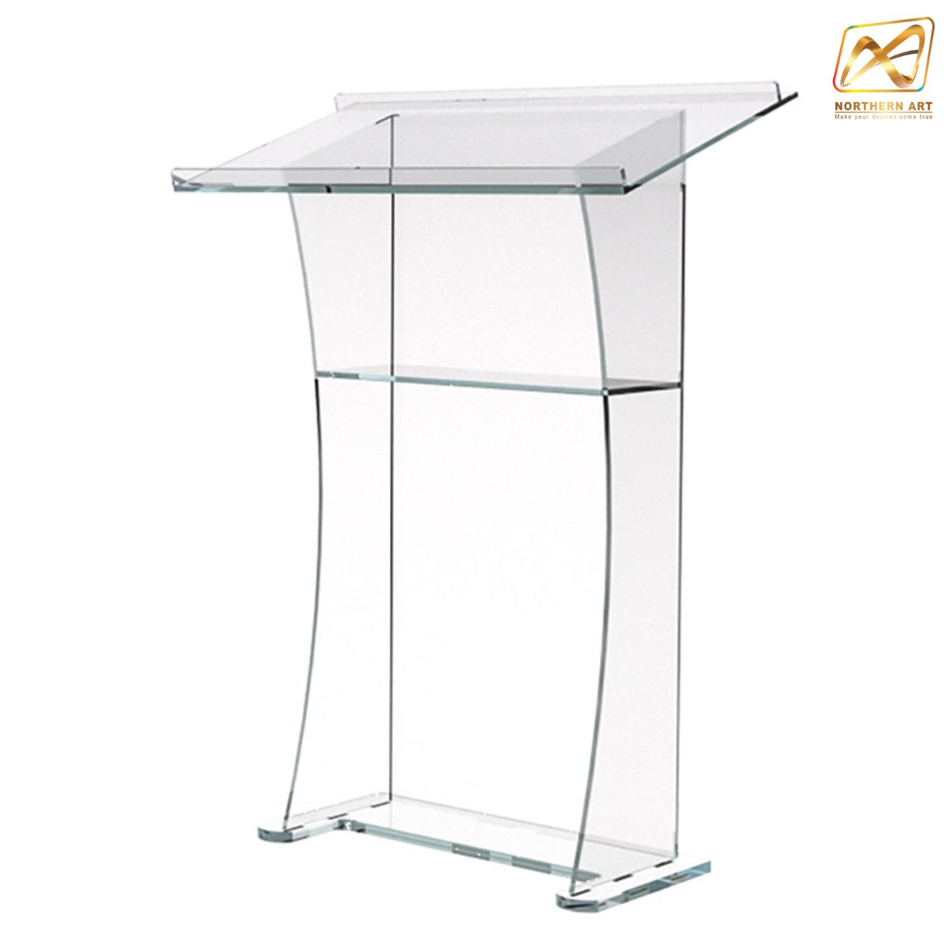 โพเดียม อะคริลิคใส AC-10 ขนาด(W)90 x (L)50 x (H)125 cm. TOP เอียงพร้อมกันตก วัสดุอะคริลิคใส หนา 15-20 มม.