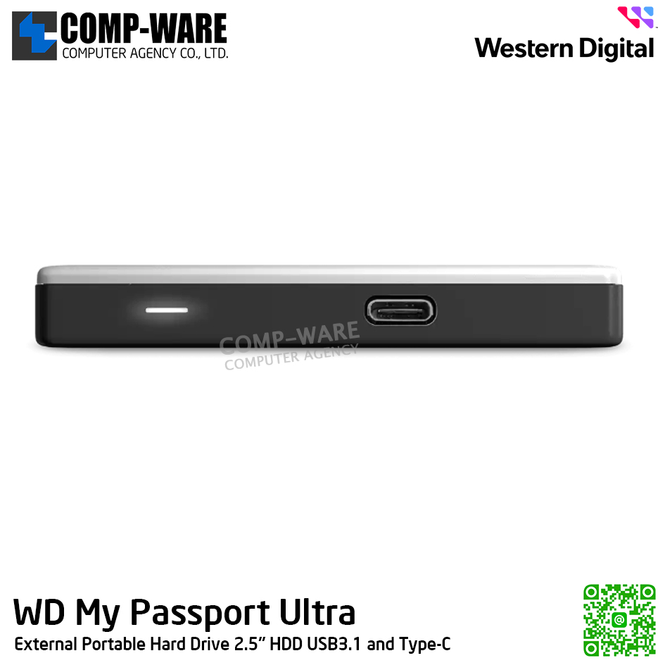 WD 2TB My Passport Ultra External Portable Hard Drive 2.5" HDD USB3.1 and Type-C (Silver) WDBC3C0020BSL-WESN รับประกัน 3 ปี