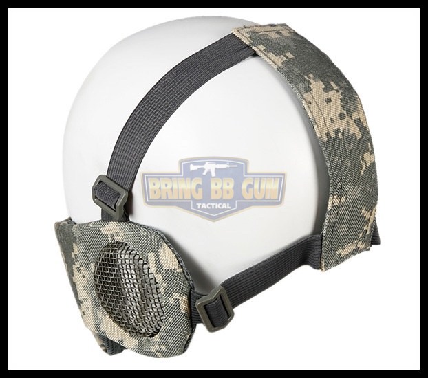 หน้ากากตะแกรงครึ่งหน้า รุ่นแก้มผ้ามีที่ปิดหู