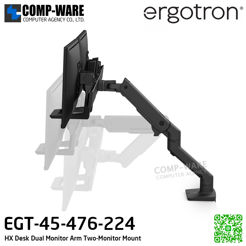 Ergotron HX Desk Dual Monitor Arm (matte black) Two-Monitor Mount EGT-45-476-224 (10Y Warranty)