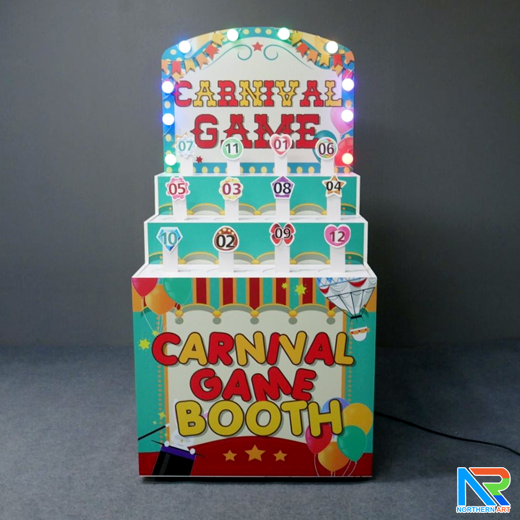 เช่าตู้เกมส์โยนห่วง พร้อมแท่นตั้ง12 อัน ขนาด (W) 80 x (L)76 x (H)163 cm. และห่วง 36 อัน (คละสี คละขนาด) พร้อมงานพิมพ์