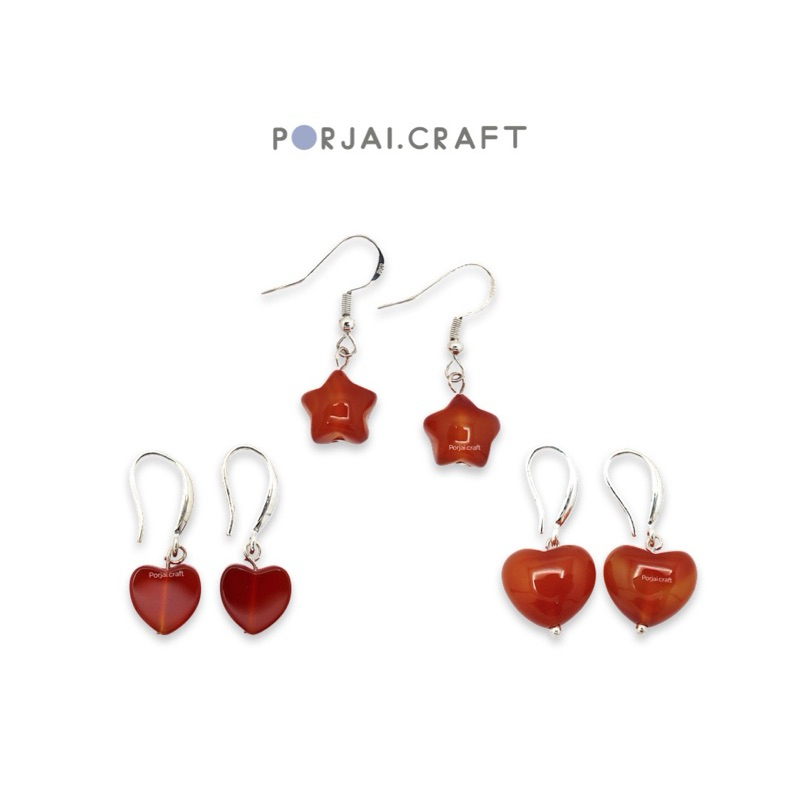 Carnelian Earrings with 925 Sterling Silver ต่างหูคาร์เนเลียน