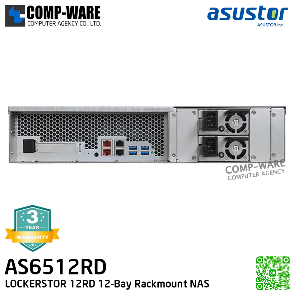 Asustor (2U 12-Bay) AS6512RD / Intel Atom C3538 Quad-Core / 8GB DDR4-2133 / Redundant Power Supply / 3Years Warranty / No HDD