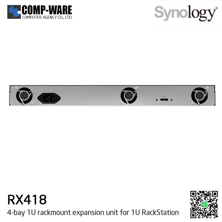 Synology Expansion Unit (1U 4-Bay) RX418 / Rail Kit RKS-02 / No HDD / 3 Year Warranty