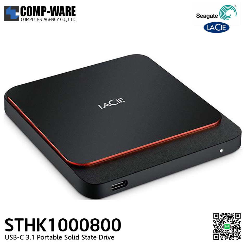 Seagate LaCie Portable SSD 1TB USB-C 3.1 Gen2 10Gb/s and USB3.0 High Performance External SSD - STHK1000800