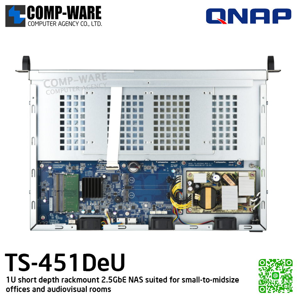 QNAP (1U 4-Bay) TS-451DeU-2G / Intel Celeron J4025 (2Core) / 2GB DDR4 SODIMM / 4 x 2.5"/3.5" SATA 6Gbps / 2 x 2.5GbE / Single PSU / 3Y Warranty / No HDD / No Rail Kit