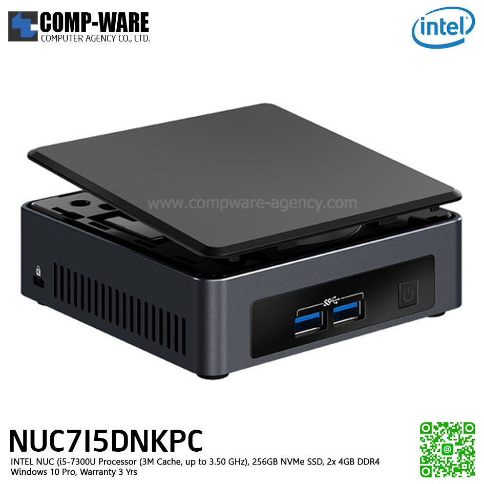 Intel NUC7I5DNKPC Mini PC NUC slim Kit - INTEL NUC i5-7300U (3M Cache, up to 3.50 GHz), 256GB NVMe SSD, 2x 4GB DDR4, Windows 10 Pro, Warranty 3 Yrs) BLKNUC7I5DNKPC4 , PC4 ปลั๊กไฟต่างประเทศ